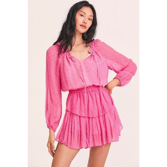 NWT LoveShackFancy Popover Dress in Hot Pink Cherry Size Small $495 MSRP - Picture 2 of 11